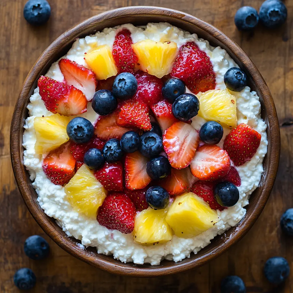 Cottage cheese topped with fresh fruits