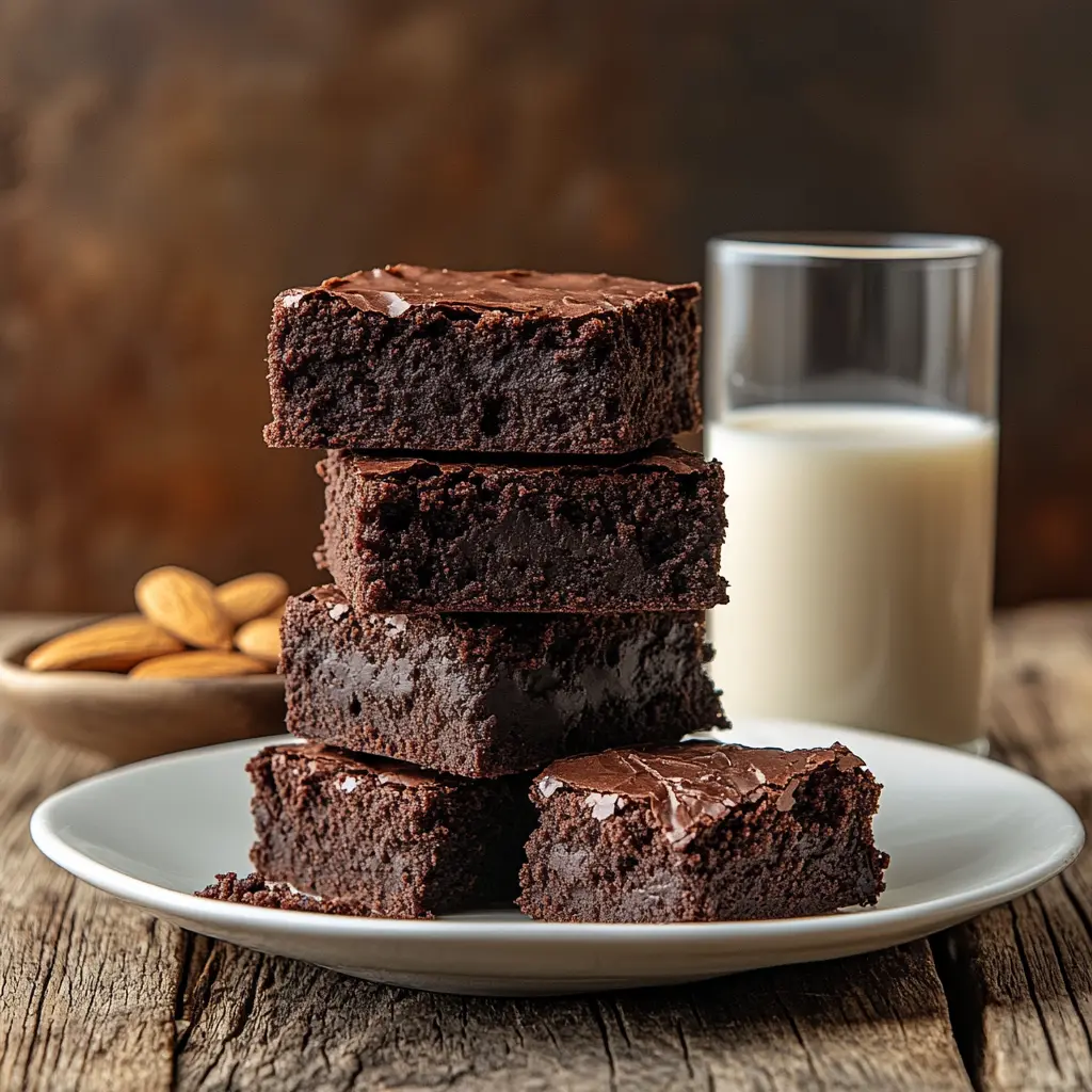A batch of freshly baked protein brownies on a wooden table
