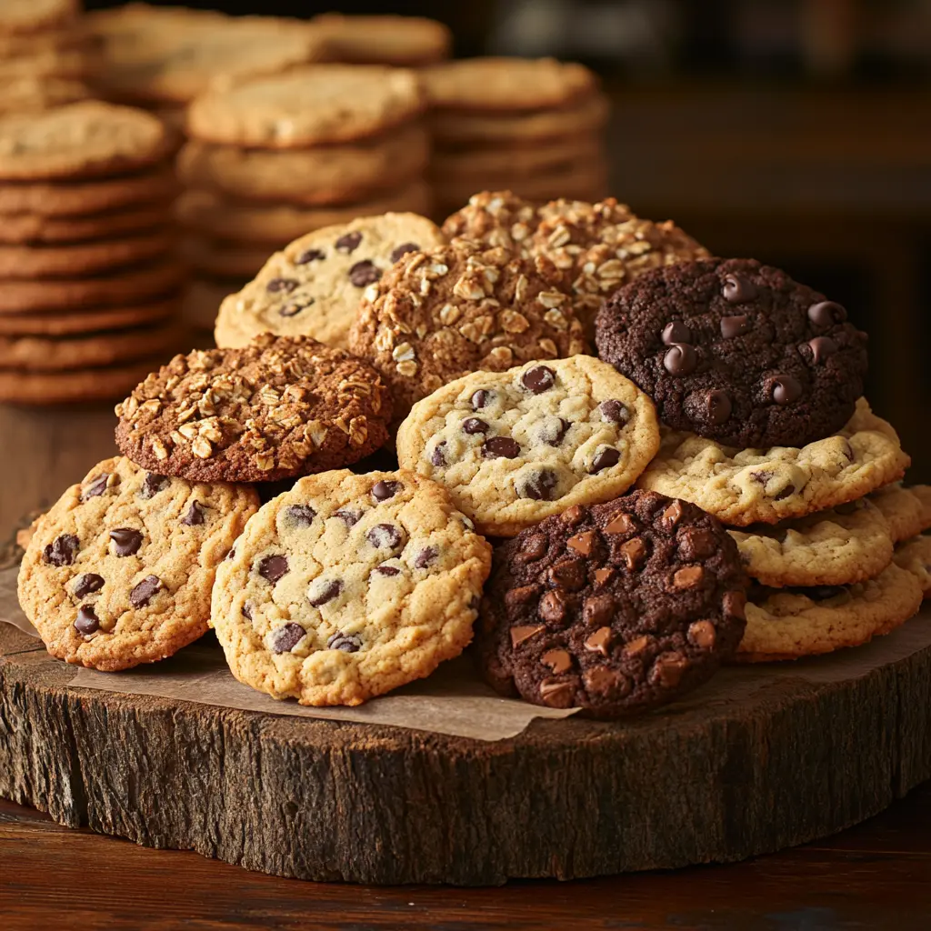 A display of freshly baked cookies from Great American Cookie