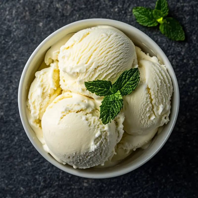 A Ninja Creami machine with freshly made ice cream in a bowl beside it.