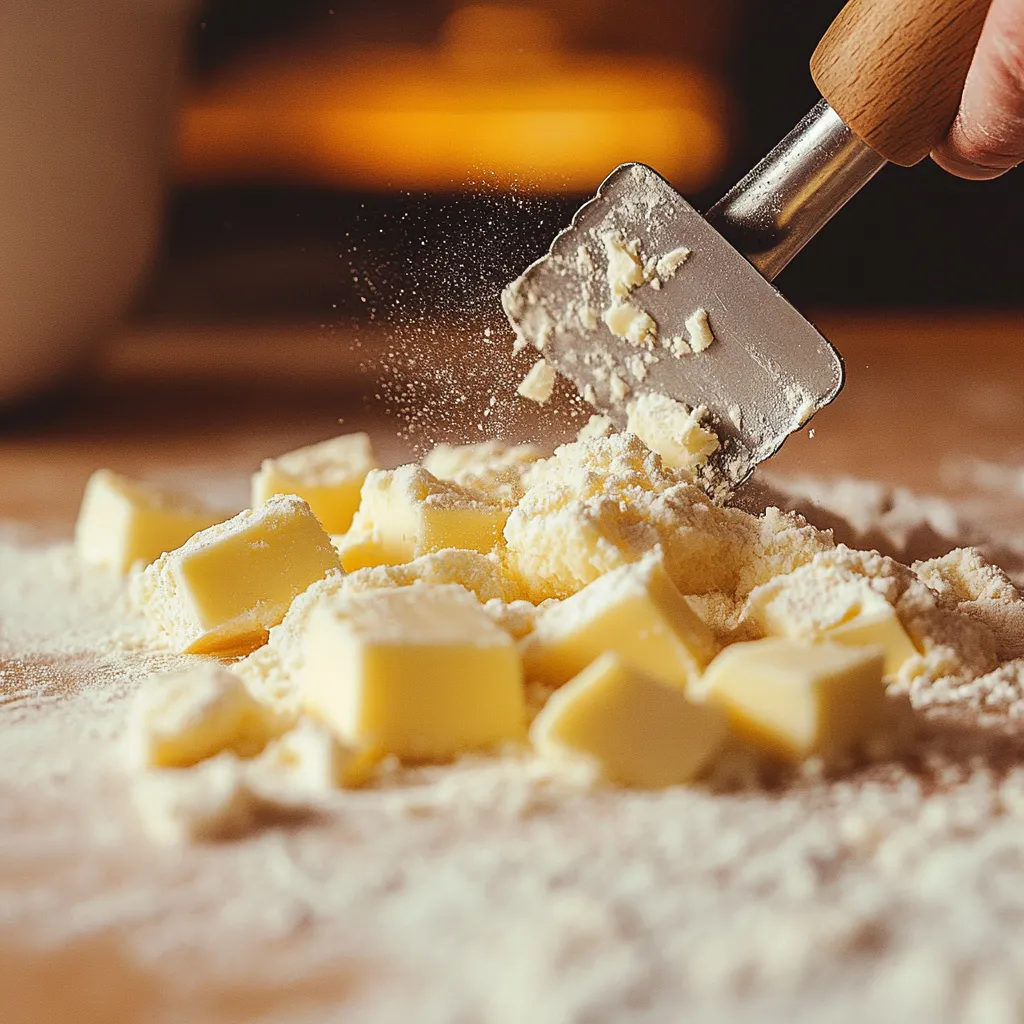 Close-up of biscuit dough preparation with a pastry cutter