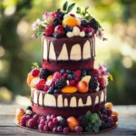 Elegant multi-tiered cake featuring popular cake flavors.