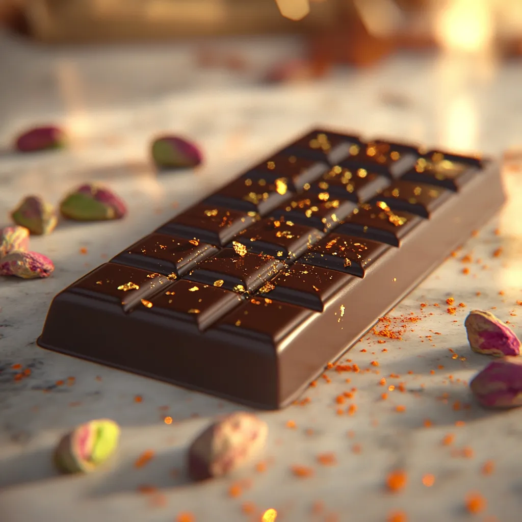 Luxurious Dubai chocolate bar with saffron and pistachios