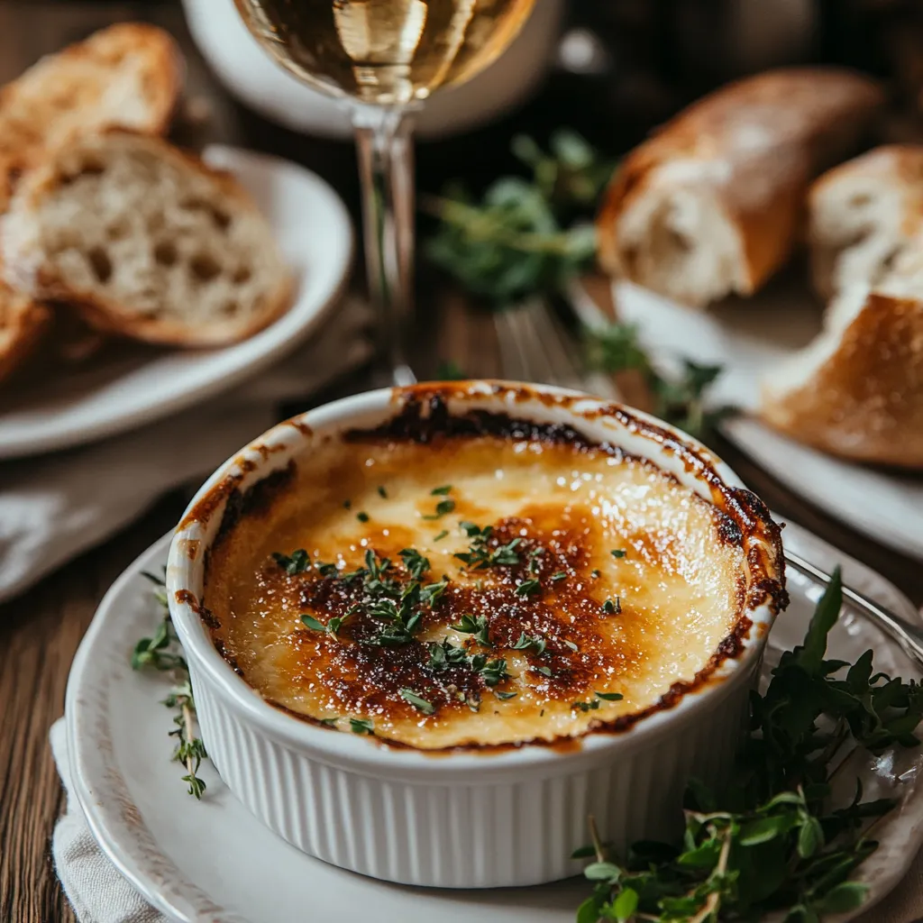 Crab brûlée in a ramekin with a golden caramelized sugar crust.
