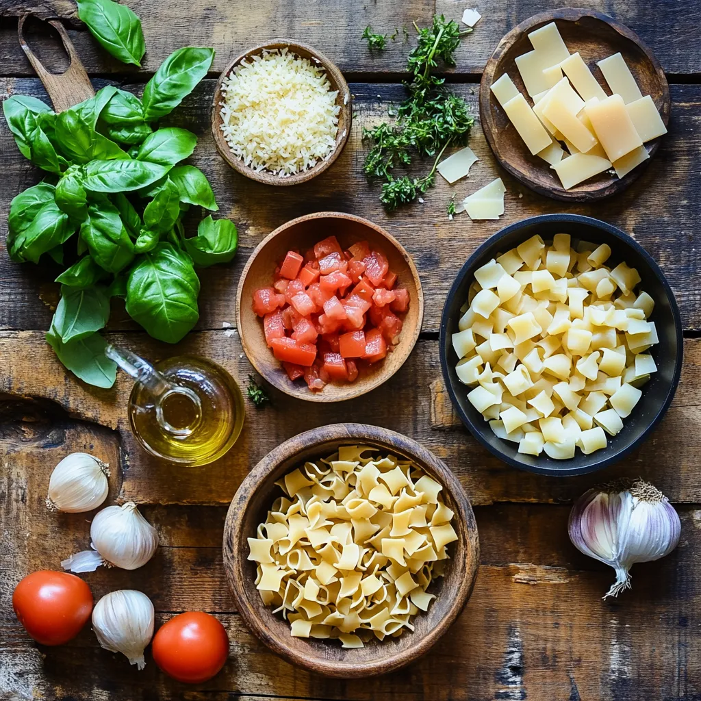 Ingredients for a slow cooker pasta recipe.