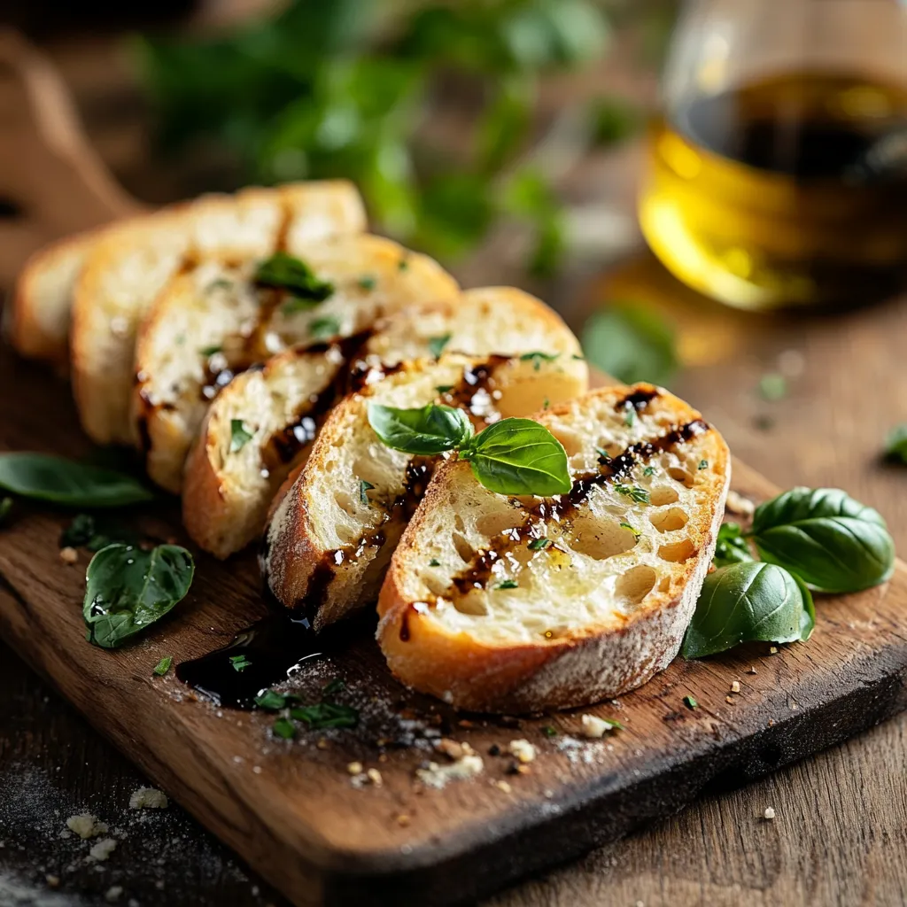 Italian bread slices with olive oil and balsamic vinegar.
