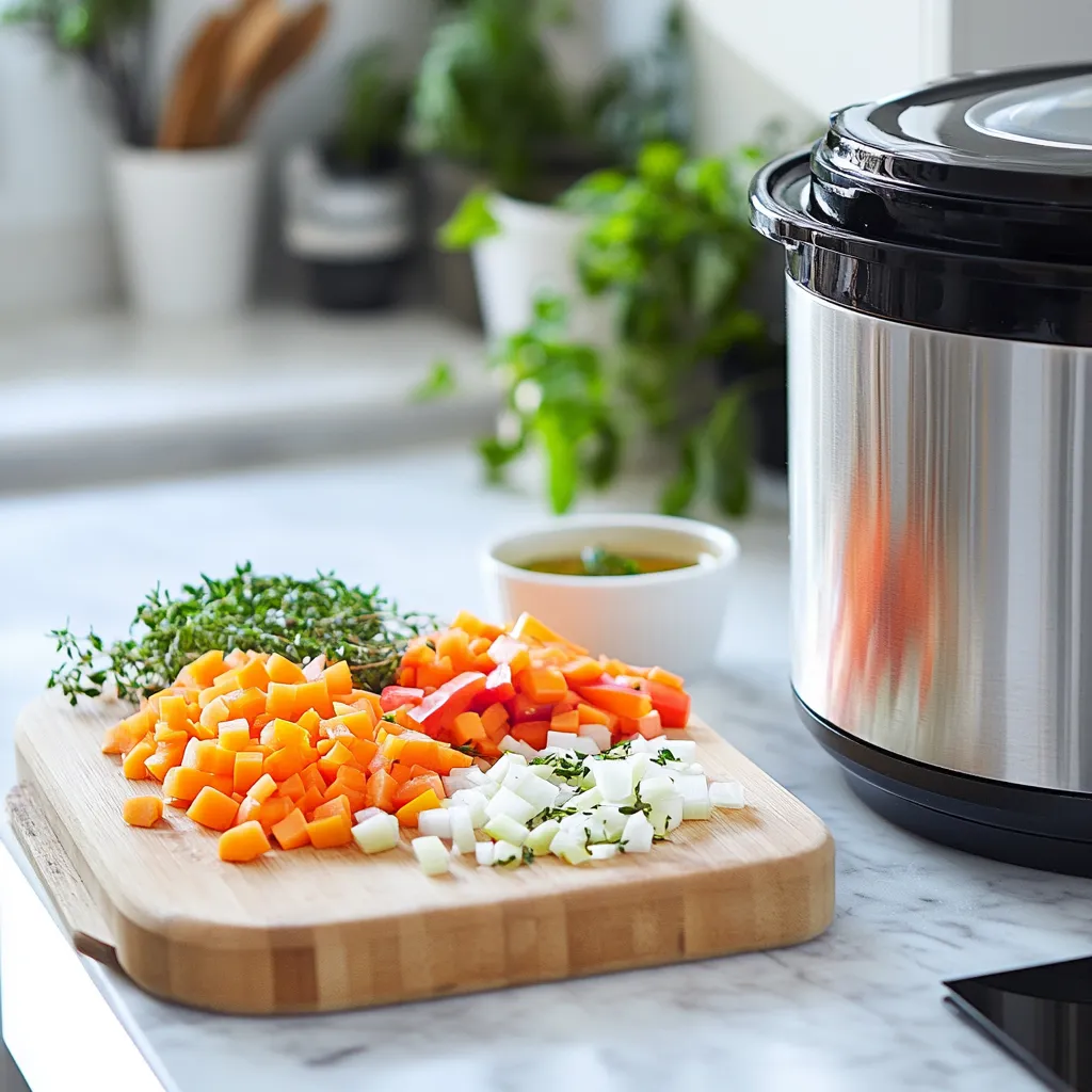 Fresh ingredients being prepared for a slow cooker meal